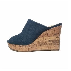 Jaclyn Smith Winona Denim Wedges Mules Sandals